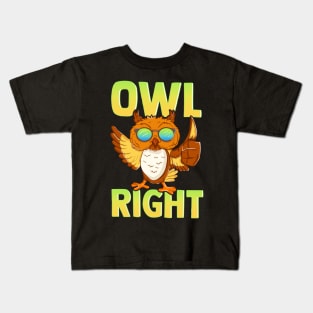 Funny Owl Right Thumbs Up Hippie Cute Alright Pun Kids T-Shirt